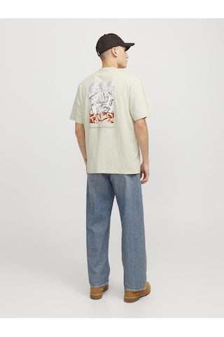 Jack & Jones Erkek Sirt Baskili Bisiklet Yaka Tisört - Split - 12297539 Celadon Tint