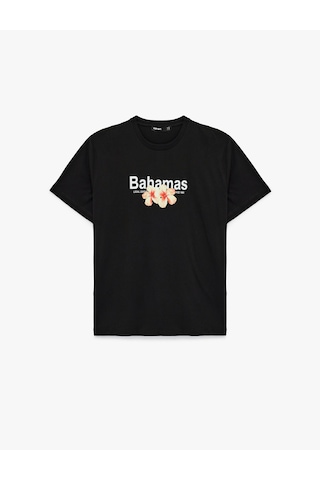 Koton Pamuklu Kısa Kollu Bisiklet Yaka Çiçek Baskılı Oversize Tişört Siyah 6sak50041ek Siyah