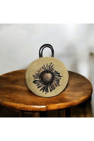 Hasır Çanta, Silindir Çanta, Tasarım Çanta, Koyu Kahve Desenli Silindir El Çantası Kahverengi