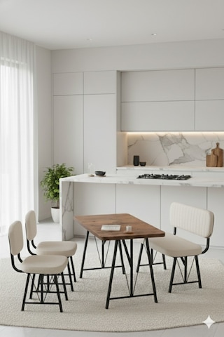 Elfin 70x110 Atlantik Sabit, 2 Sandalye 1 Bench, Masa Sandalye Takımı, Mutfak Masası Takımı - Krem