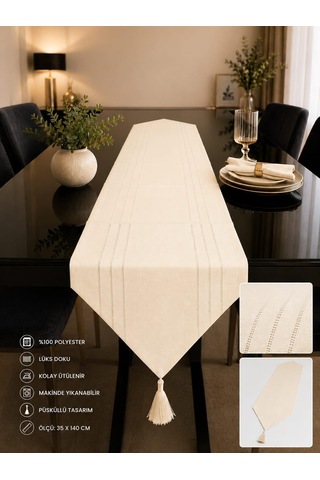 Lexroo Runner Leke Tutmaz Dertsiz Kumaş Dekoratif Çeyiz Krem35 X 140 Cm Çok Renkli