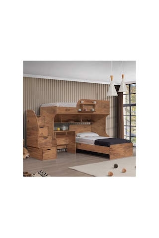 Ranza, Aura Ranza Karyola Masa 3 Kapaklı Dolap + 2 Comfort Yatak Koyu Ceviz 90 X 190 CM