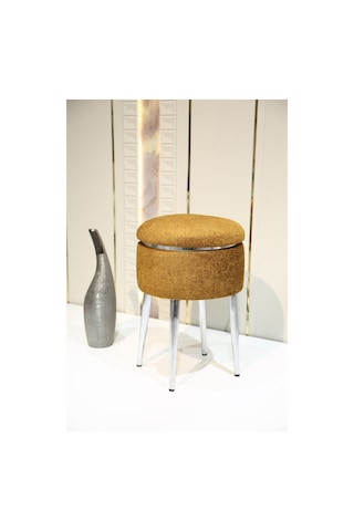 Bella Metal Ayaklı Sehpalı Teddy Kumaş Sehpa&puf Krom - Turuncu