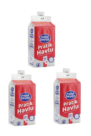 Mavi Beyaz Pratik Havlu 3 Adet 500 Yapraklı - Yeni Nesil Çok Amaçlı Kağıt Havlu Asma Aparatı Hediyeli