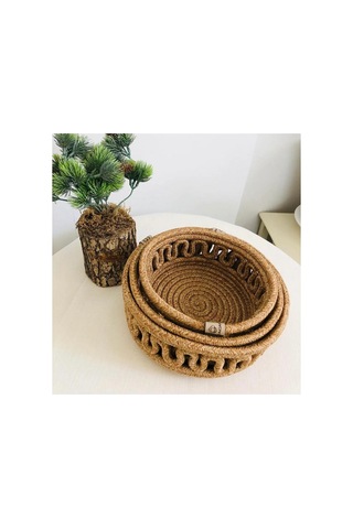 Jüt Sepet Hasır Organizer Ekmeklik Mutfak Sepeti Meyve Sepeti 3 Lü Set Modacardin Kırçıl Kırçıl