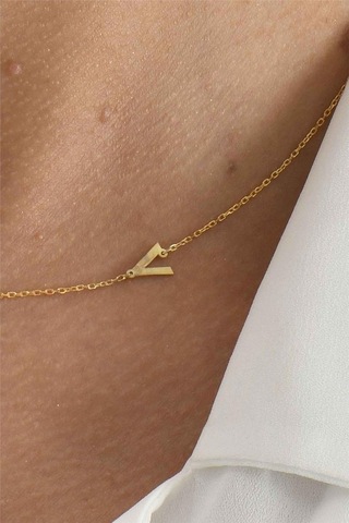 Minamis Silver 925 Ayar Gümüş V Harfi Köprücük Kolye-2324