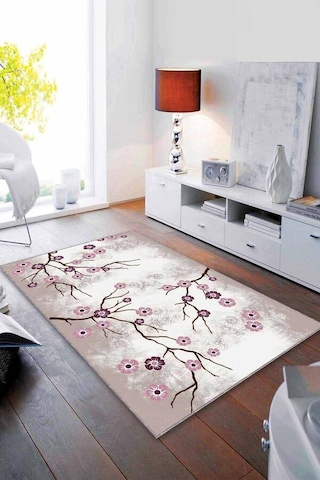 Mürdüm Çiçekli Kaymaz Taban Makinede Yıkanabilir Halı Fw005n11
