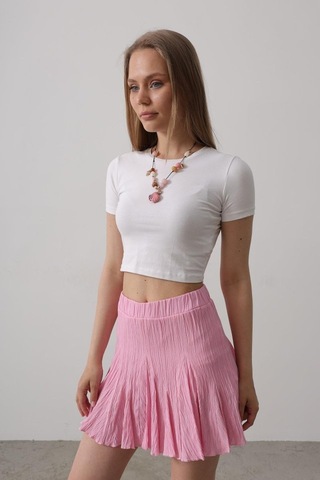 Dogutrend Beli Lastikli Mini Etek - Pembe