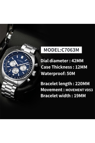 Cadisen C7063 40mm Safir Erkek Kol Saati Siyah