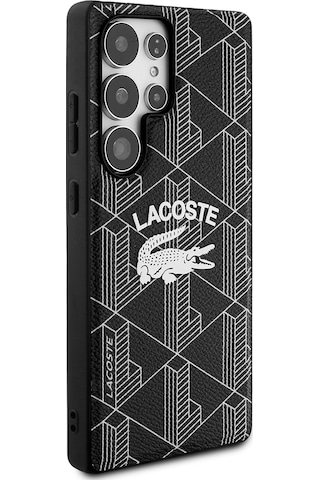 Galaxy S25 Ultra Kılıf Lacoste Uyumlu Lisanslı Magsafe Şarj Özellikli Mono Vintage Logo Kapak Siyah