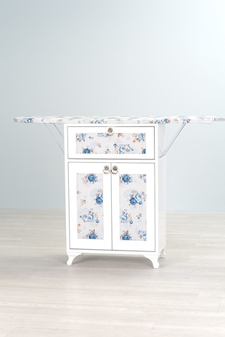 Mistik Home Rose Katlanır Dolaplı Ütü Masası Beyaz Gövde, Mavi Çiçek Desenli Beyaz/mavi