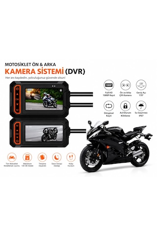M5f Aksiyon Kamerası Motorsiklet Ön Ve Arka Kamera Sistemi 170 Derece Geniş Lens Full Hd 1080p Kayıt 3.0 İnç Ekran Wifi Gps Su Geçirmez Gece Görüşü Desteği Tüm Motorsikletlere Uyumlu