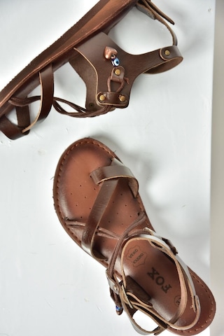 Fox Shoess374781503 Kahverengi Hakiki Deri Parmak Arası Kadın Sandalet Kahverengi