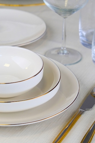 Tabak Evi Sofia Altın Yaldız Porselen Yemek Takımı 24 Parça 6 Kişilik Beyaz - Altın