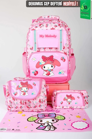 X Dekomus Lisanslı My Melody Sweet Berry Collection Büyük Boy Okul,termoslu Beslenme Ve Kalem Çantası,beslenme Örtüsü Seti Açık Gri