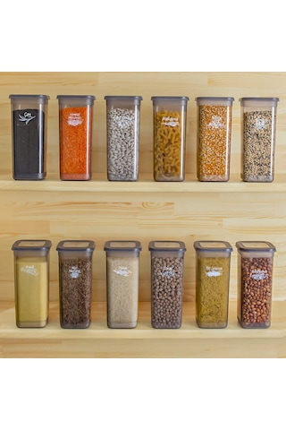 Porsima 432-GR Kare Erzak Bakliyat Saklama Kabı Takımı 12'li 1.70 L + Etiket 25 Adet