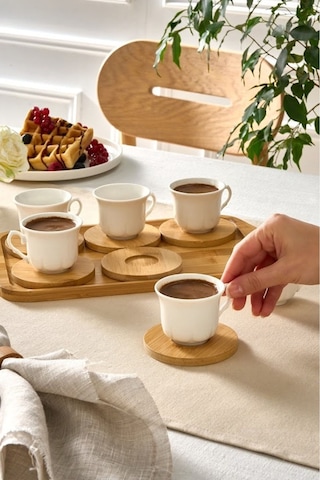 Karaca  Bambu Tepsili 6 Kişilik Kahve Fincanı 90 Ml