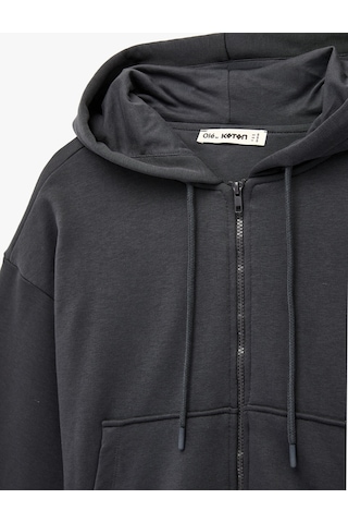 Koton Rahat Kalıp Uzun Kollu Kanguru Cepli Fermuarlı Kapüşonlu Sweatshirt Antrasit 6sal10332ık Antrasit