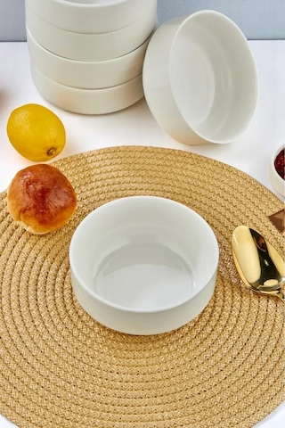 6'lı 12 Cm Porselen Kase Seti - Çorba, Meze, Sufle, Salata, Tatlı, Kahvaltılık Sunum Kasesi Beyaz