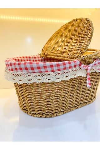 Rattan Hasır Piknik Sepeti Oval Sarı
