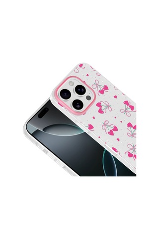 Apple iPhone Uyumlu 16 Pro Max Kılıf Kamera Korumalı Desenli Zore Klip Kapak - Kalpli Kiraz -