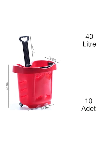 40 Litre 2 Tekerlekli Plastik Alışveriş El Sepeti Kırmızı 10 Adet / En:51 Boy:35 Yükseklik:42 Cm