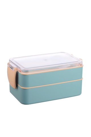 Fely Çatal Kaşıklı Çift Katlı Beslenme Kabı Lunch Box Toplam 900 Ml 400 Ml Ve 500 Ml Turkuaz