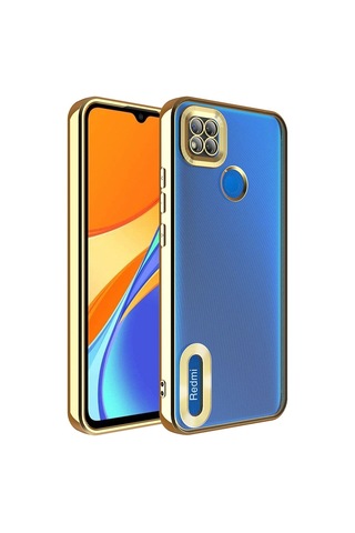 Xiaomi Redmi 10a Kılıf Kamera Korumalı Logo Gösteren Zore Omega Kapak Gold