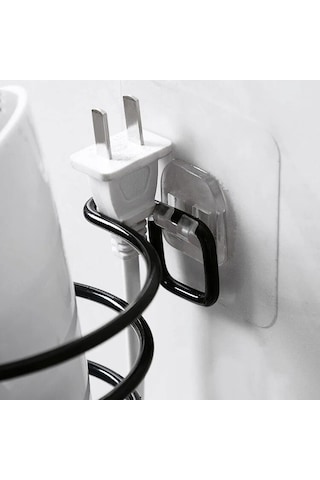 Alper Banyo Siyah Güçlü Yapışkanlı Fön Makinesi Askısı Fön Makinesi Tutucu Siyah