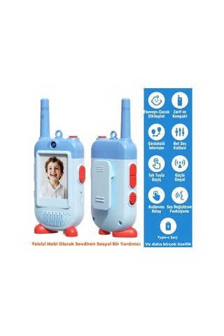 Çok Fonksiyonlu Görüntülü Çocuk Telsizi Walkie Talkie İnterkom İkili Paket