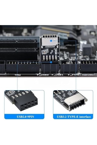 3649 Usb2.0 9 Pin - Type-e Anakart Çevirici Dönüştürücü Adaptör 010