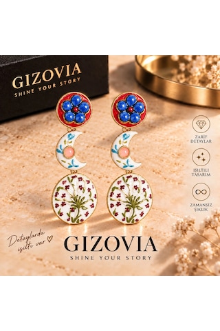 Gizovia Çiçek Ve Ay Figürlü Renkli Sallantılı Kadın Küpe Çok Renkli