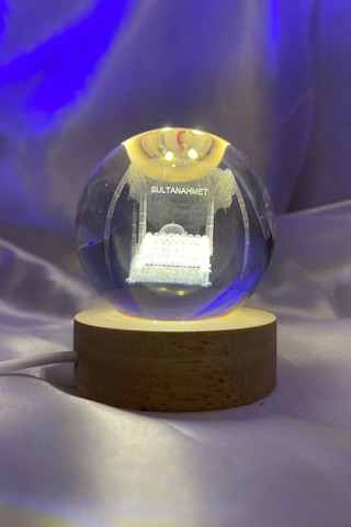 Sultan Ahmet 3d Led Işık Gecelambası Cam Küre Tek Renk Günışığı Ahşap Sultanahmet Cami Gece Lambası7 Cm