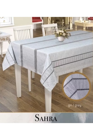 Storeşahin 160x260 Cm Sahra Model Gri Polyester Ajurlu Keten Tablecloth Dantelli Yemek Masası Shn0720