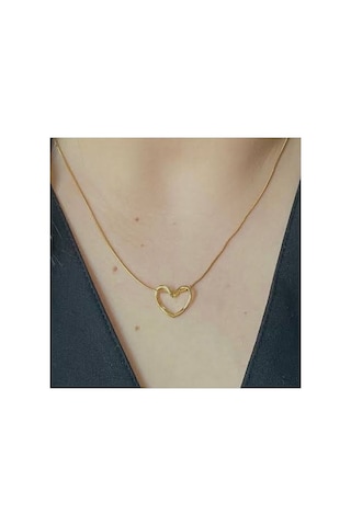 Stainless Steel Çelik Kolye Sade Kalp Gold