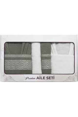 6 Parça Aile Bornoz Seti Yüksek Emici, Dayanıklı & Yumuşak Doku, %70 Pamuk %30 Polyester Yeşil