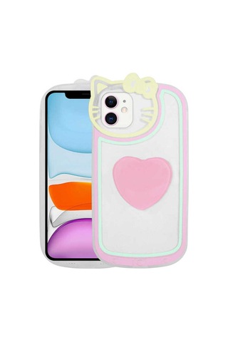 Apple Uyumlu iPhone 11 Kılıf Kedi Figürlü Transparan Pop Soketli Zore Ritmik Kapak Pembe