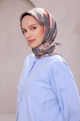 BELLİ Çiçek Desen İpek Twill Eşarp 4210d01 Gri - 83