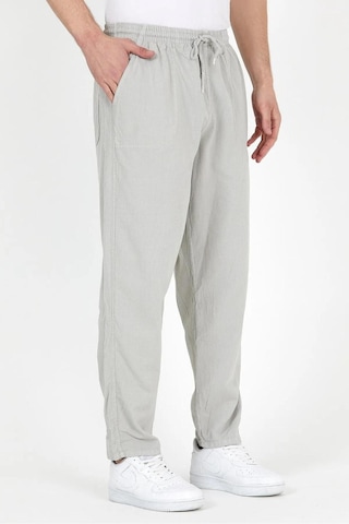 Baw Company Unisex Ince Yazlık Beli Lastikli Kordonlu Keten %100 Pamuklu Kumaş Pantolon Pijama Gri