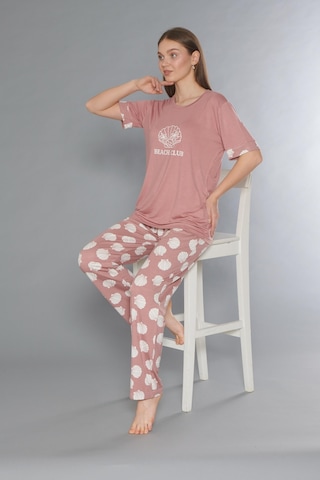 Flz Kısa Kol Yazlık Viskon Pijama Takımı Beach Club Flz 88-110 GÜL KURUSU