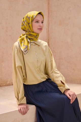 Belli Twill İpek Eşarp 4117-33 Sarı, Gri Gri-Sarı
