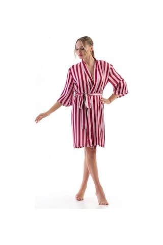Laperissa Kadın Pembe Çizgili Saten Sabahlık Kuşaklı, Şık Ve Hafif Dokuma Ev Giyim Pembe