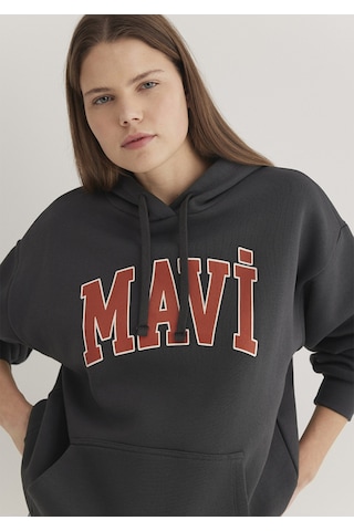 Mavi - Mavi Logo Baskılı Kapüşonlu Gri Sweatshirt 1600361-80106 Gri