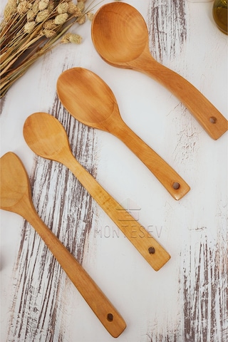 Ahşap Tahta Mutfak Kaşık Seti 4 Parça Kayın, Şimşir Ağacı 4-5