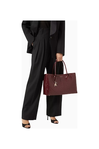 Aspinal Of London London Tote Bag Bordo Woven Deri Çanta, Iki Bölmeli, Logo Charm Detaylı, Şık Ve Işlevsel Tasarım Omuz Çantası