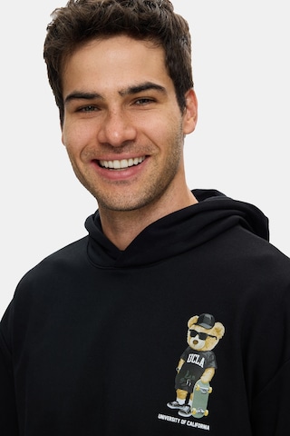 UCLA Savıo Siyah Kapüşonlu Pamuklu Baskılı Loose Fit Erkek Sweatshirt