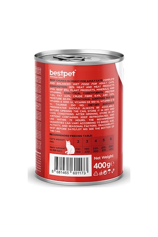 Bestpet Parça Etli Sığrlı Etli Yetişkin Kedi Konservesi 12 Adet 400 Gr 243-20014.03
