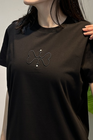 Missemramiss Pamuklu Nakışlı Tshirt Tunik 5360 Siyah