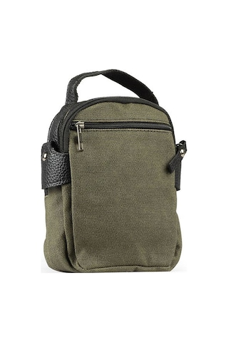 Kanvas Deri Detay Erkek Günlük El Omuz Askılı Çanta Siyah A101 Siyah - Haki