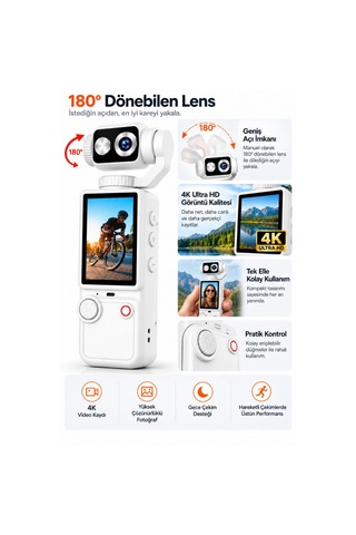 4k Ultra Hd Dijital Kamera 180 Dönen Lens Taşınabilir Video Fotoğraf Kamera 32gb Hafıza Kartı Hediye